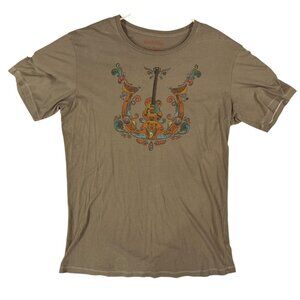 True Religion Brand Jeans Shirt Mens 2XL Brown Guitar Buddha Graphic Crewneck